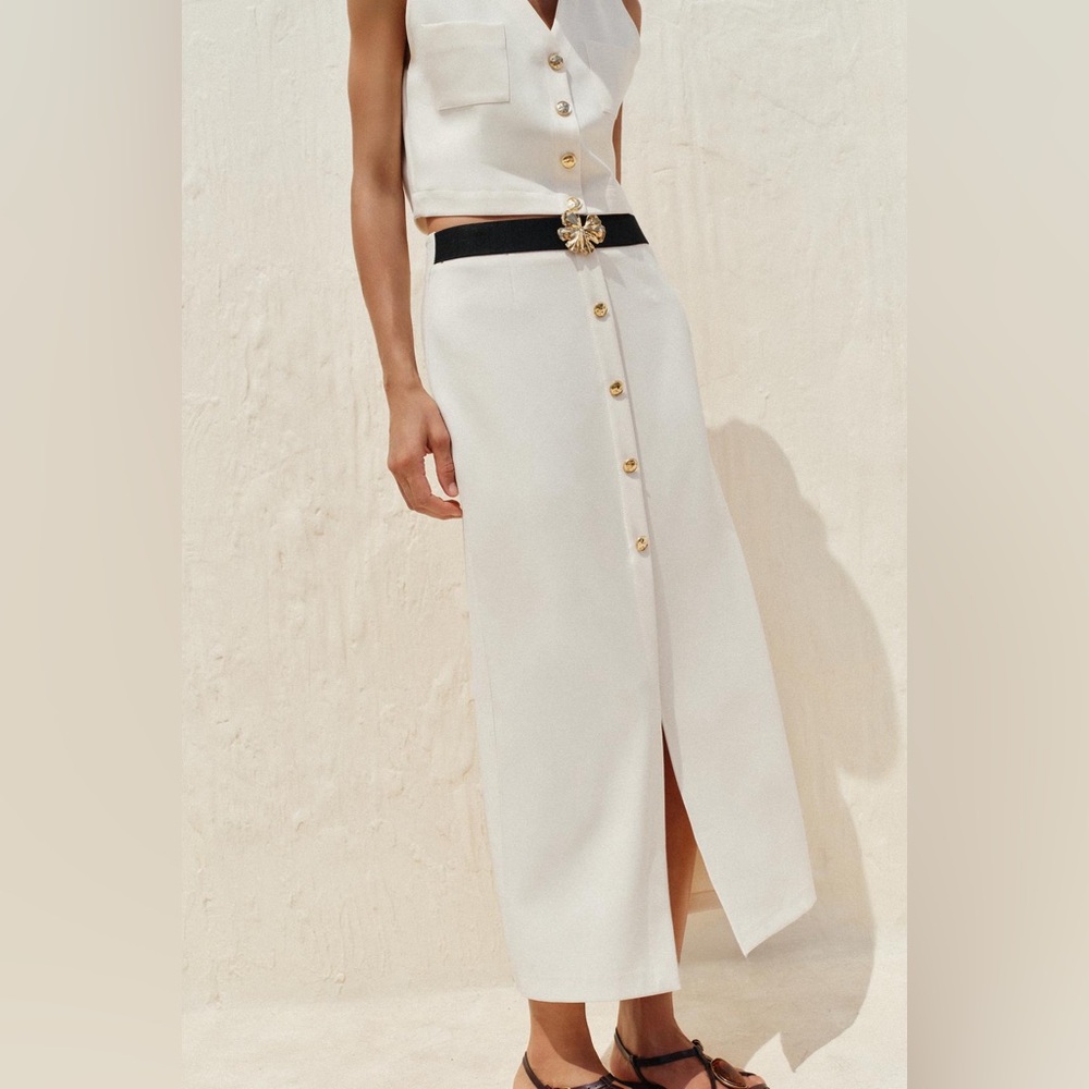Zara Ecru Crepe Midi Skirt belt ONLY NWT part of Coord Marching Skirt Set Medium